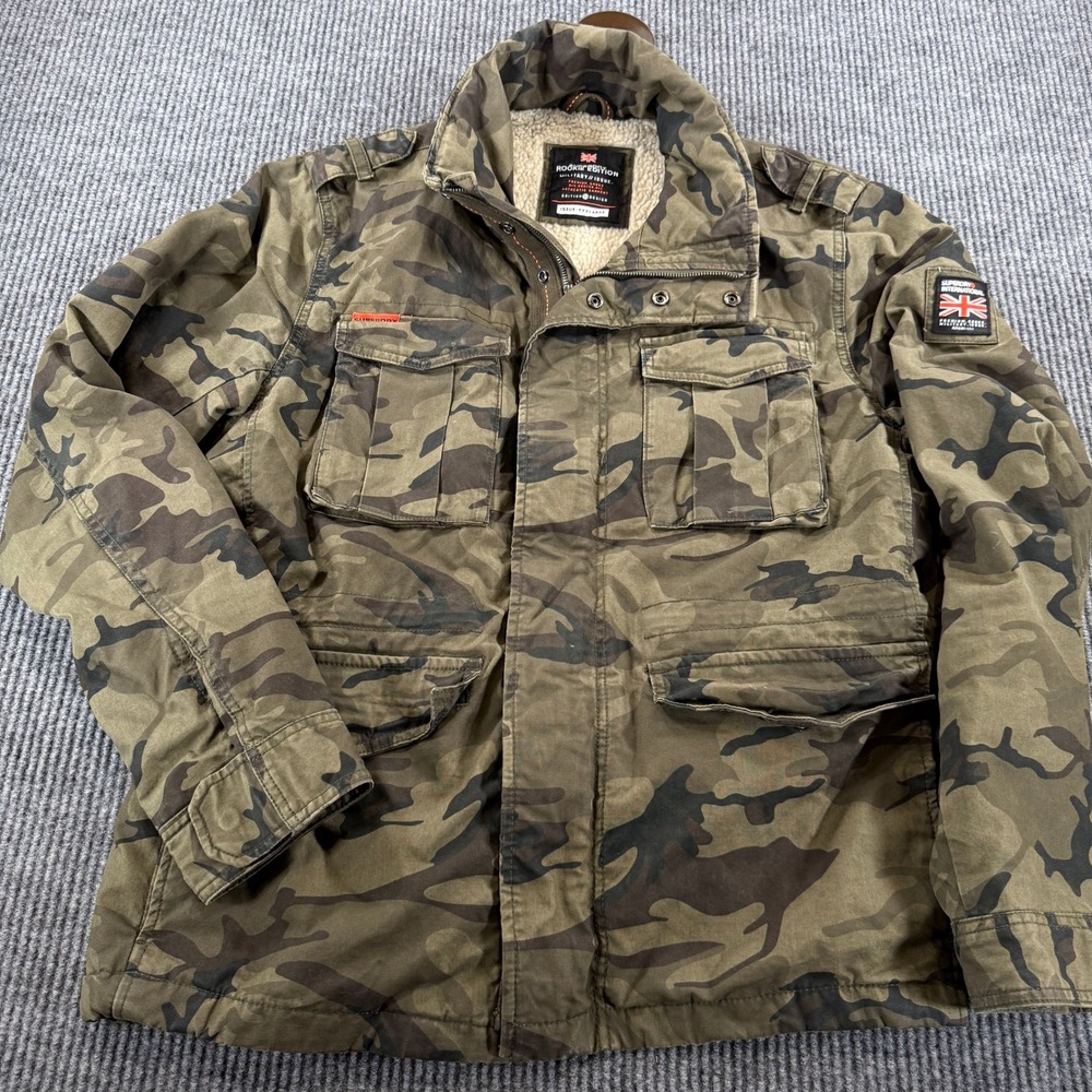 Superdry Rookie Edition Military Camo Sherpa Lined Field Jacket XXXL Camouflage